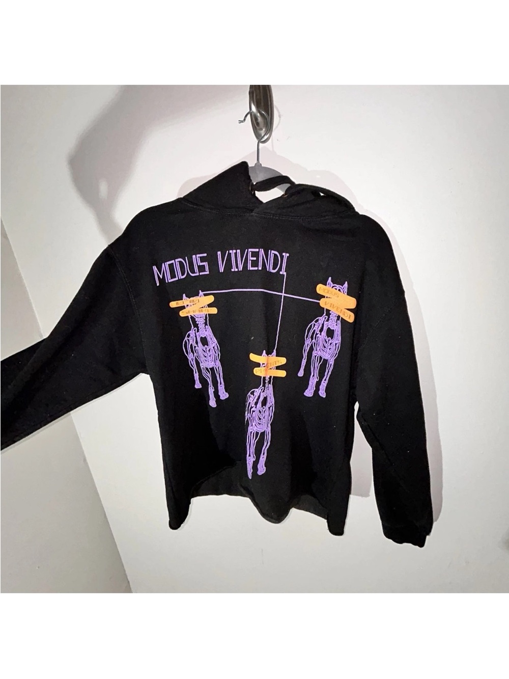 Midus Vivendi Black Crewneck Sweater with Purple & Orange Graphic